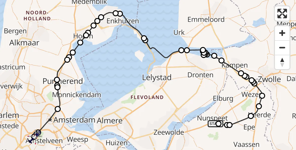 Vluchtroute Politiehelikopter Nunspeet - Amsterdam Vliegveld Schiphol, 22 september 2026, 07:53