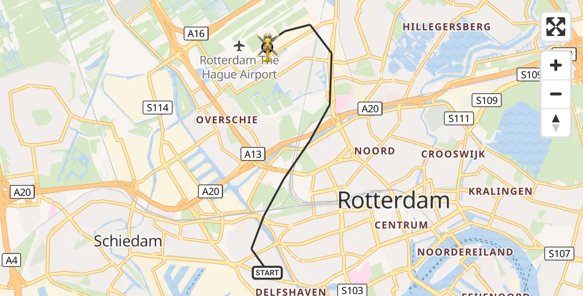 Vluchtroute Traumahelikopter Rotterdam - Rotterdam The Hague Airport, 22 september 2026, 08:25