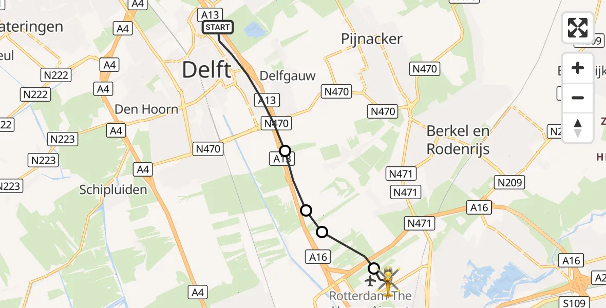 Vluchtroute Traumahelikopter Delft - Rotterdam The Hague Airport, 22 september 2026, 08:41