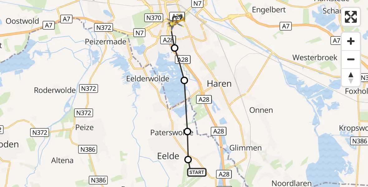 Vluchtroute Traumahelikopter Groningen Airport Eelde - Groningen, 22 september 2026, 08:55