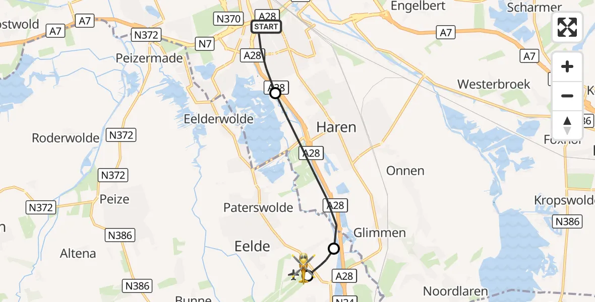 Vluchtroute Traumahelikopter Groningen - Groningen Airport Eelde, 22 september 2026, 09:22