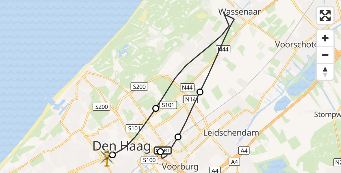 Vluchtroute Traumahelikopter 's-Gravenhage - HMC Westeinde Heliport, 22 september 2026, 12:21