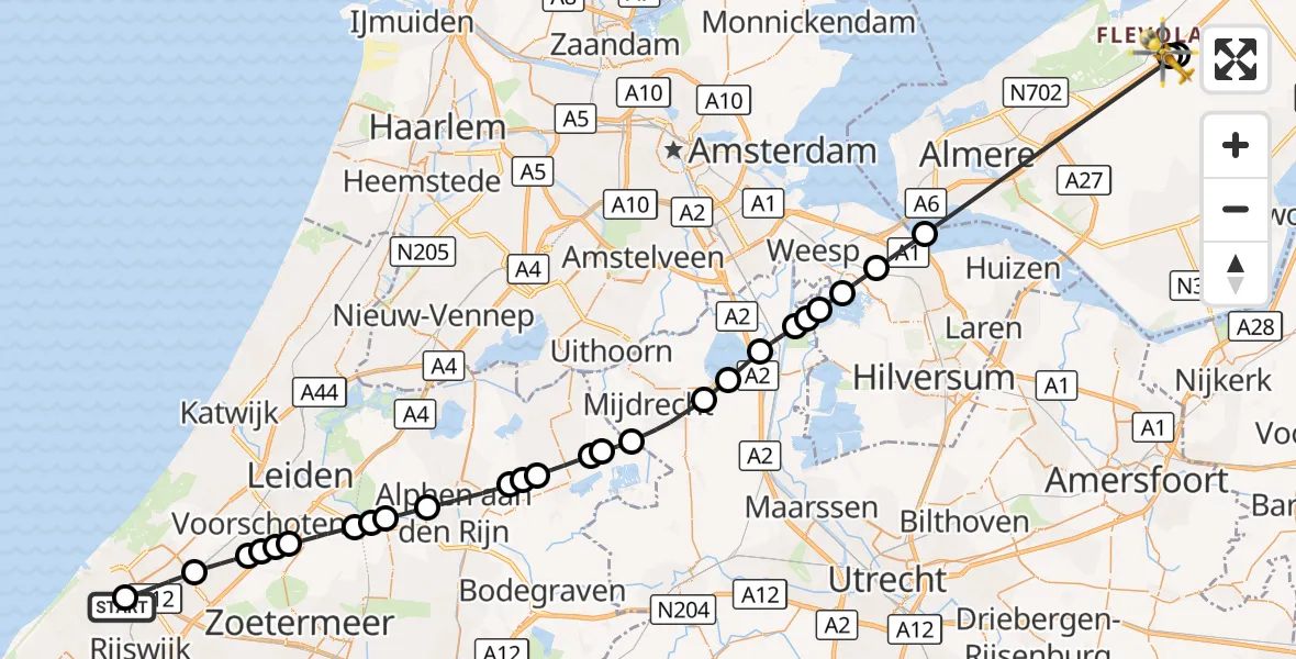 Vluchtroute Traumahelikopter HMC Westeinde Heliport - Lelystad, 22 september 2026, 12:39