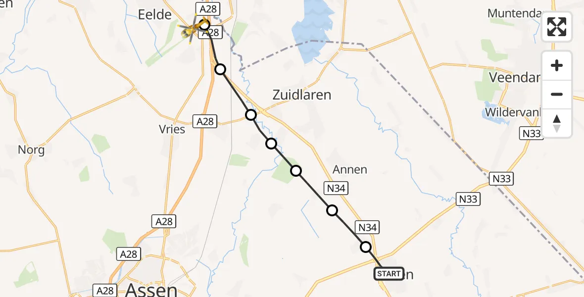 Vluchtroute Traumahelikopter Gieten - Eelde, 22 september 2026, 12:40