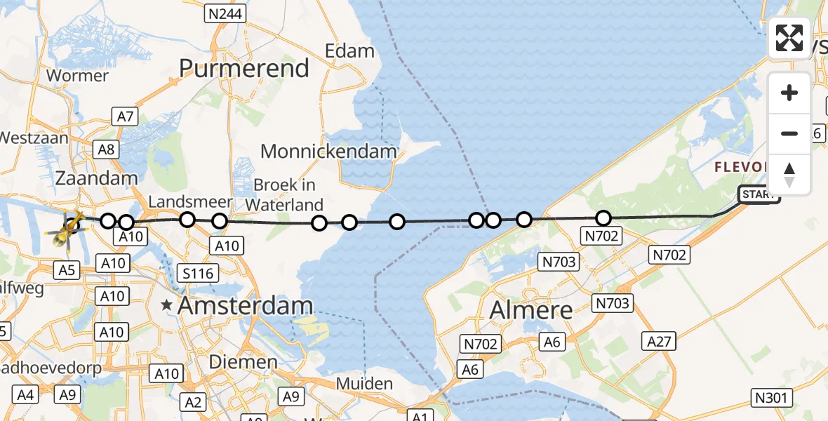 Vluchtroute Traumahelikopter Lelystad - Amsterdam Heliport, 22 september 2026, 13:10