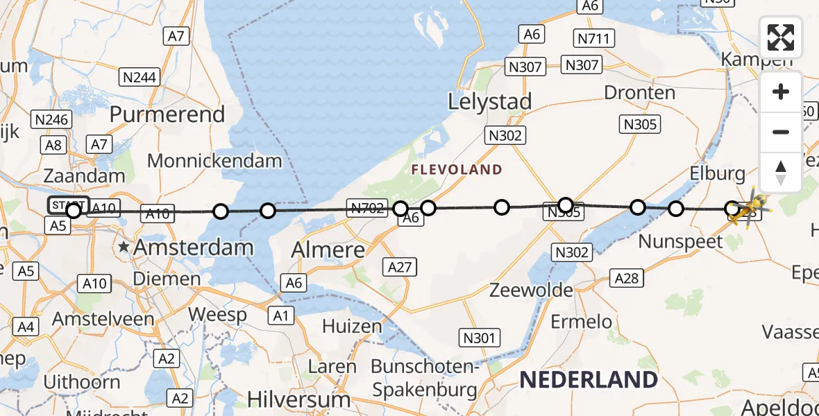 Vluchtroute Traumahelikopter Amsterdam Heliport - 't Harde, 22 september 2026, 14:01