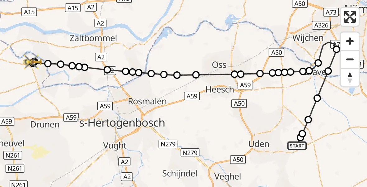 Vluchtroute Traumahelikopter Vliegbasis Volkel - Veen, 22 september 2026, 14:57