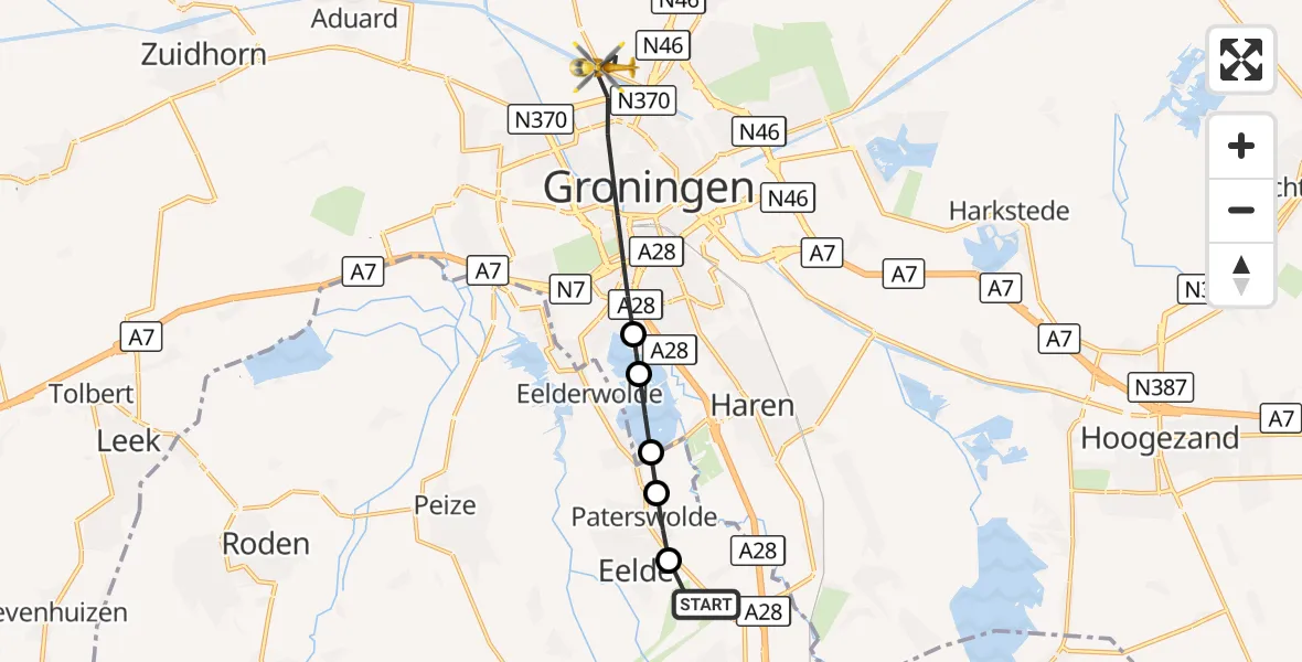 Vluchtroute Traumahelikopter Groningen Airport Eelde - Groningen, 22 september 2026, 15:15