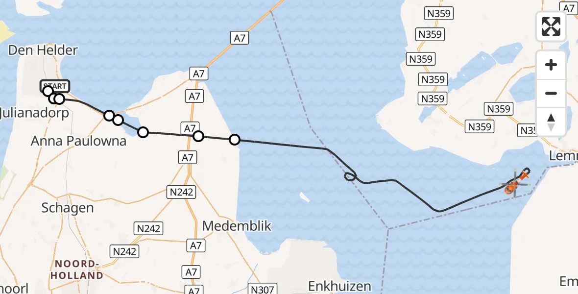 Vluchtroute Kustwachthelikopter Militair vliegveld De Kooy / Den Helder Airport - IJsselmeer, 22 september 2026, 16:39
