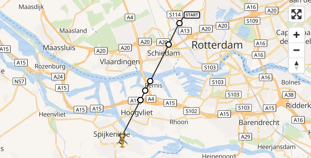 Vluchtroute Traumahelikopter Rotterdam The Hague Airport - Spijkenisse, 22 september 2026, 16:43