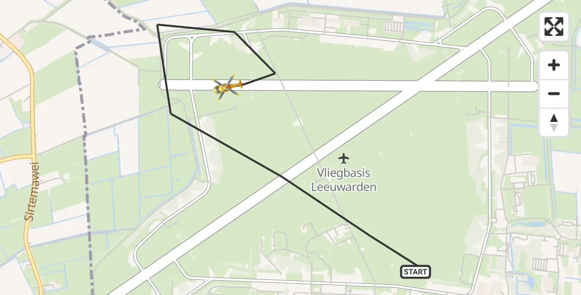 Vluchtroute Ambulancehelikopter Vliegbasis Leeuwarden - Vliegbasis Leeuwarden, 22 september 2026, 17:18