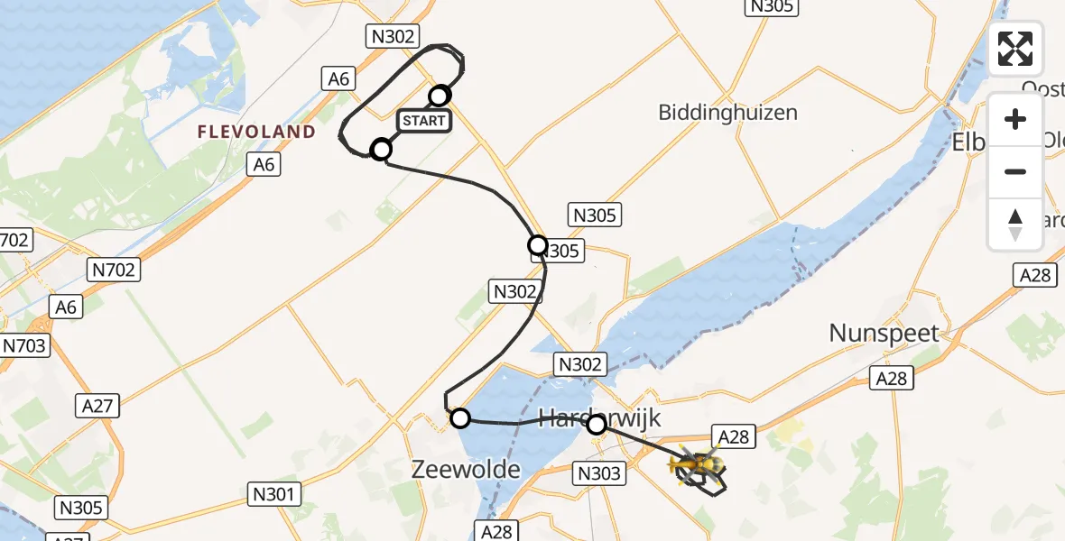 Vluchtroute Ambulancehelikopter Lelystad Airport - Harderwijk, 22 september 2026, 17:58