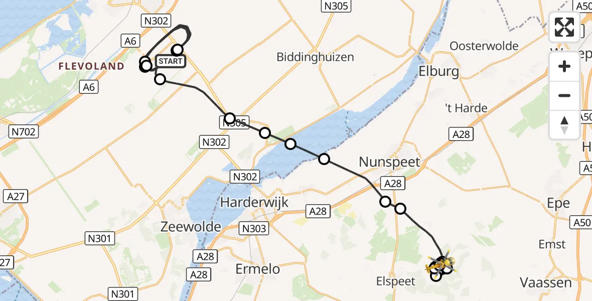 Vluchtroute Traumahelikopter Lelystad Airport - Emst, 22 september 2026, 18:03
