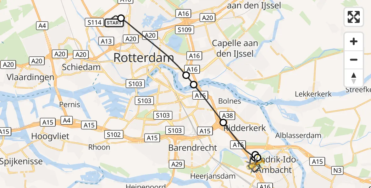Vluchtroute Traumahelikopter Rotterdam The Hague Airport - Hendrik-Ido-Ambacht, 22 september 2026, 18:34