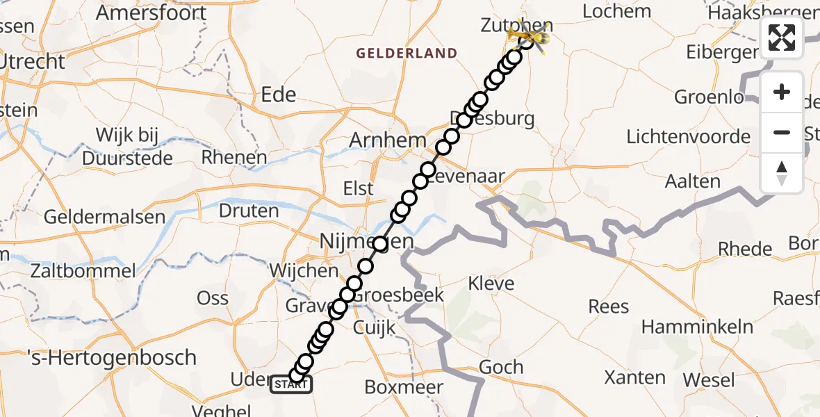 Vluchtroute Traumahelikopter Vliegbasis Volkel - Zutphen, 22 september 2026, 19:10