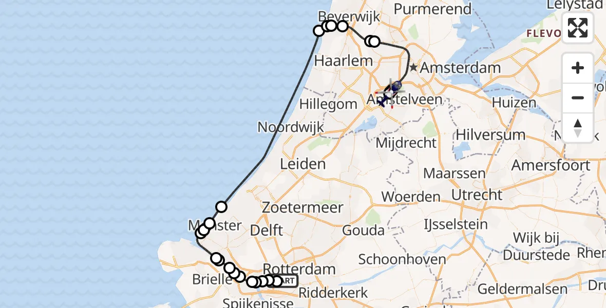 Vluchtroute Politiehelikopter Rotterdam - Amsterdam Vliegveld Schiphol, 22 september 2026, 19:56