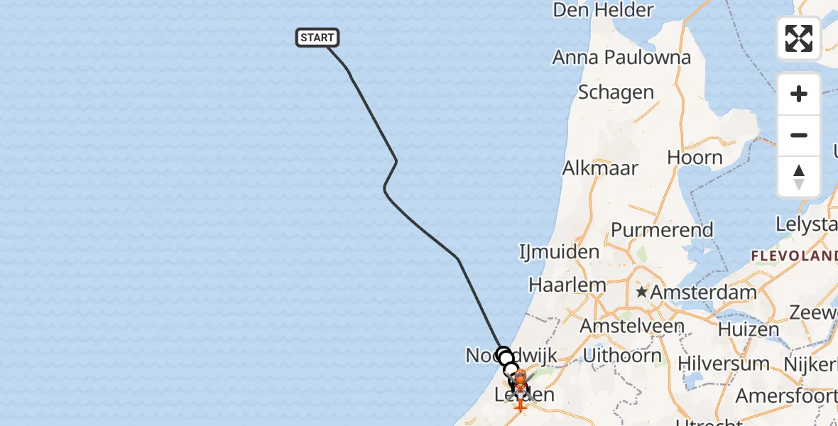 Vluchtroute Kustwachthelikopter Noordzee - Leids Universitair Medisch Centrum (LUMC), 23 september 2026, 04:43