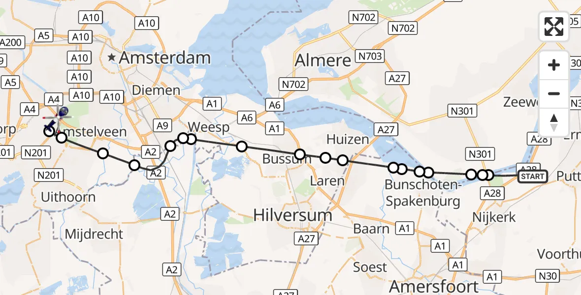 Vluchtroute Politiehelikopter Putten - Amsterdam Vliegveld Schiphol, 23 september 2026, 04:56