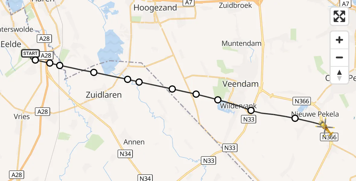 Vluchtroute Traumahelikopter Groningen Airport Eelde - Nieuwe Pekela, 23 september 2026, 06:04