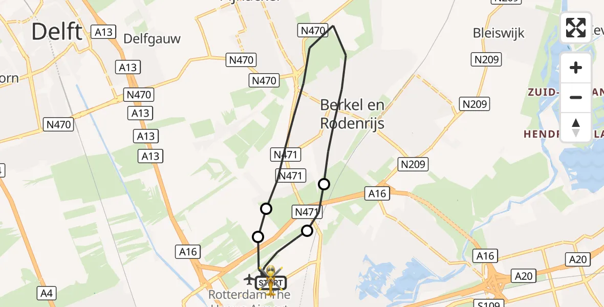 Vluchtroute Traumahelikopter Rotterdam The Hague Airport - Rotterdam The Hague Airport, 23 september 2026, 09:26