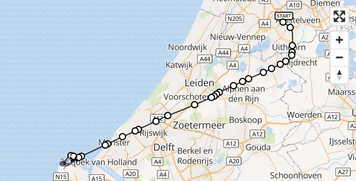 Vluchtroute Politiehelikopter Amsterdam Vliegveld Schiphol - Maasvlakte Rotterdam, 23 september 2026, 10:48