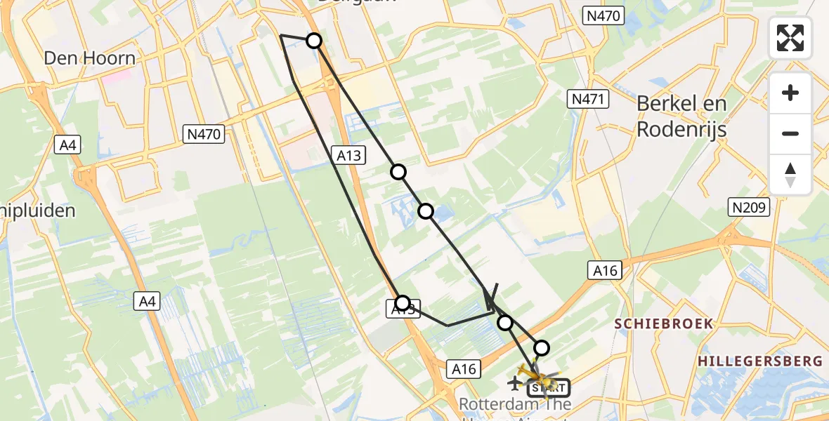 Vluchtroute Traumahelikopter Rotterdam The Hague Airport - Rotterdam The Hague Airport, 23 september 2026, 11:14