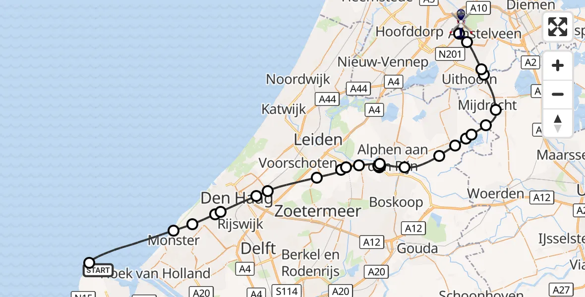 Vluchtroute Politiehelikopter Maasvlakte Rotterdam - Amsterdam Vliegveld Schiphol, 23 september 2026, 12:00
