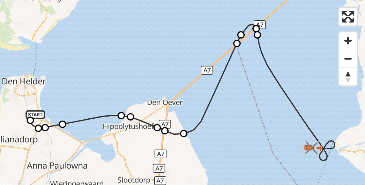 Vluchtroute Kustwachthelikopter Militair vliegveld De Kooy / Den Helder Airport - IJsselmeer, 23 september 2026, 13:15