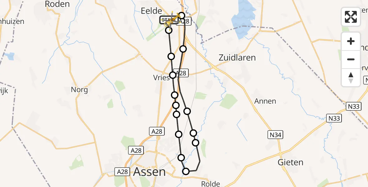 Vluchtroute Traumahelikopter Groningen Airport Eelde - Groningen Airport Eelde, 23 september 2026, 13:23