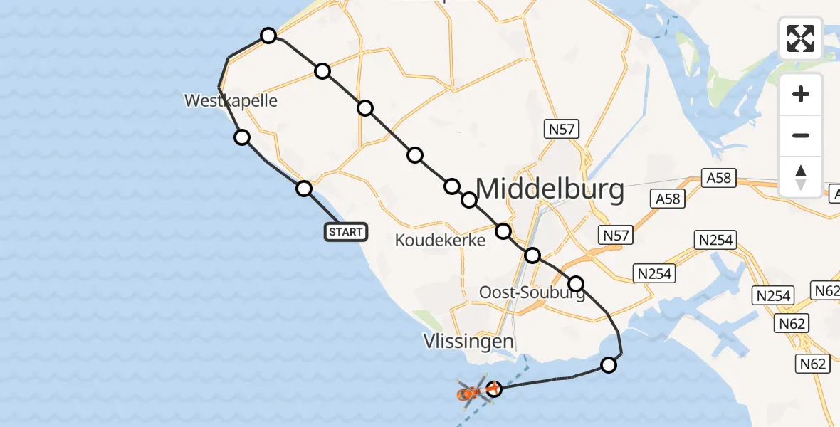 Vluchtroute Kustwachthelikopter Noordzee - Noordzee, 23 september 2026, 13:47