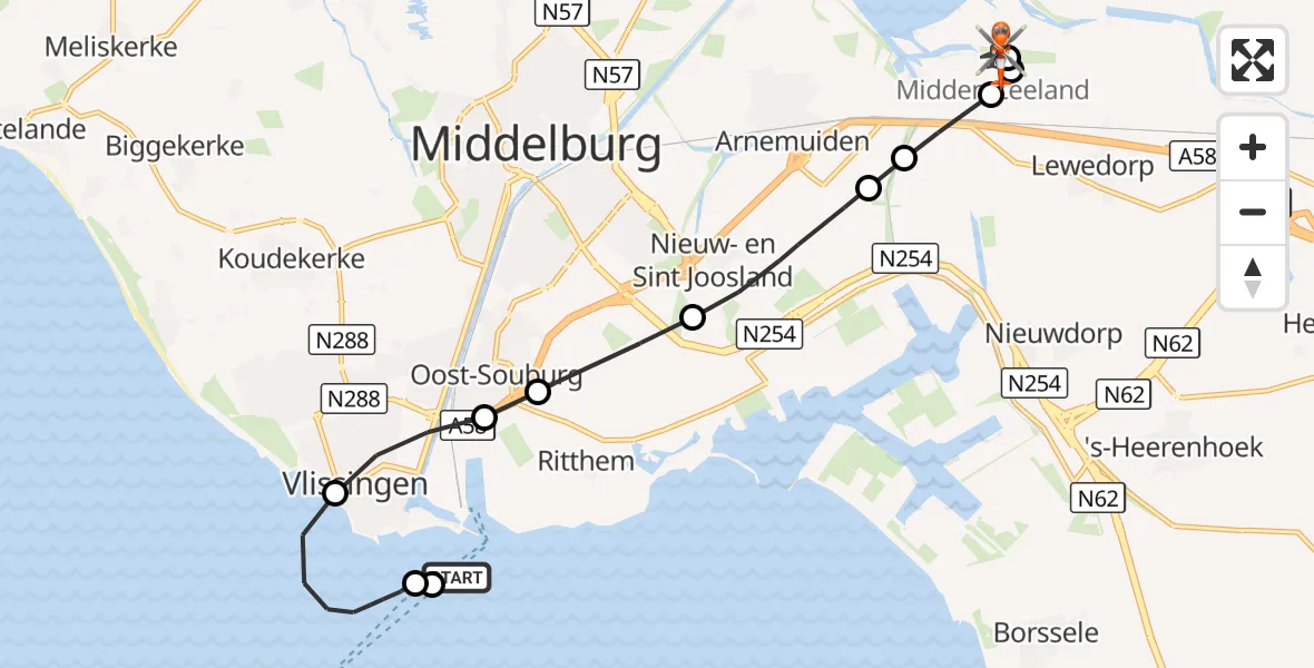 Vluchtroute Kustwachthelikopter Westerschelde - Vliegveld Midden-Zeeland, 23 september 2026, 14:30
