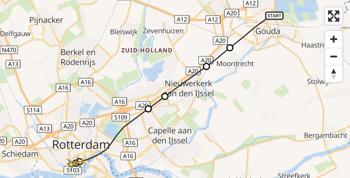 Vluchtroute Traumahelikopter Gouda - Erasmus MC, 23 september 2026, 14:56