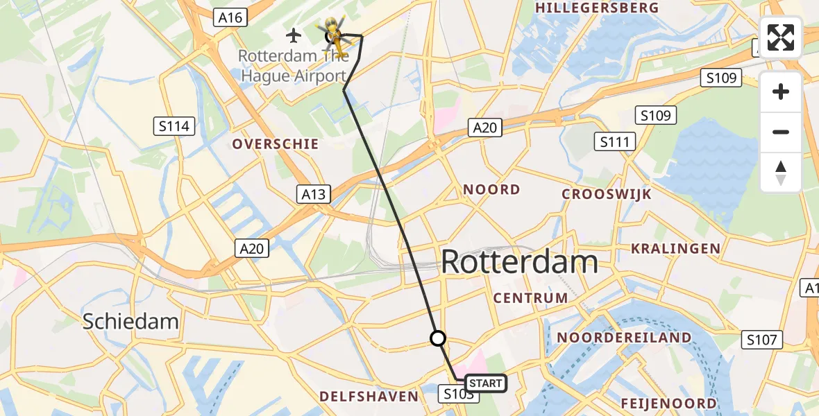 Vluchtroute Traumahelikopter Erasmus MC - Rotterdam The Hague Airport, 23 september 2026, 15:31