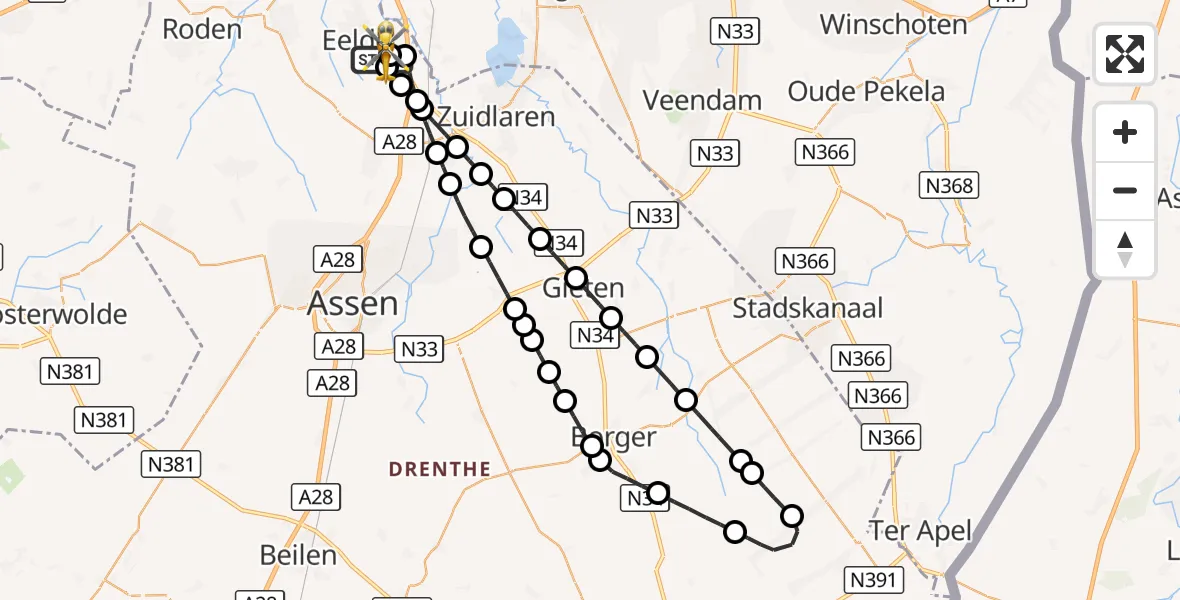 Vluchtroute Traumahelikopter Groningen Airport Eelde - Groningen Airport Eelde, 23 september 2026, 16:06