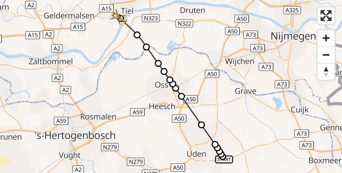 Vluchtroute Traumahelikopter Vliegbasis Volkel - Tiel, 23 september 2026, 17:35