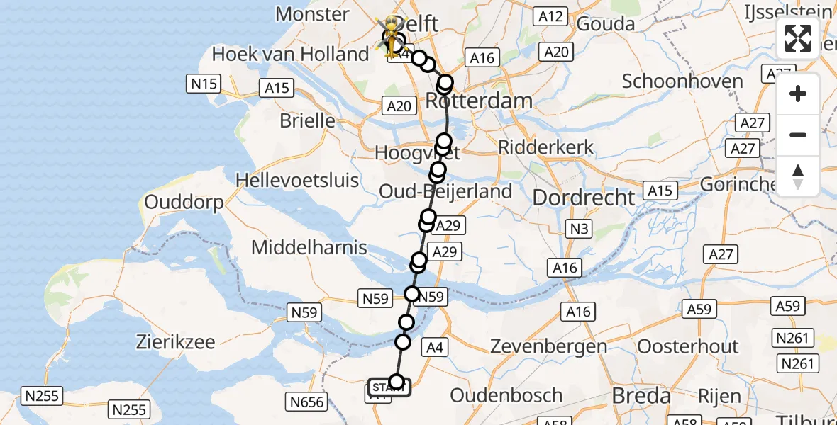 Vluchtroute Traumahelikopter Steenbergen - Schipluiden, 23 september 2026, 21:33