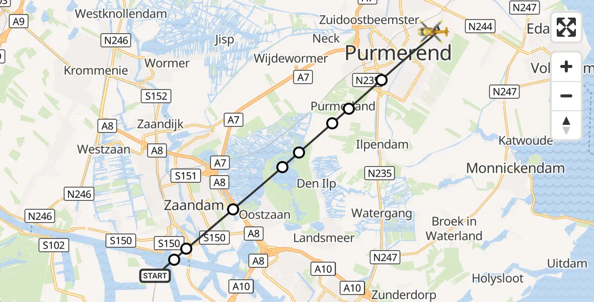 Vluchtroute Traumahelikopter Amsterdam Heliport - Purmerend, 24 september 2026, 05:26