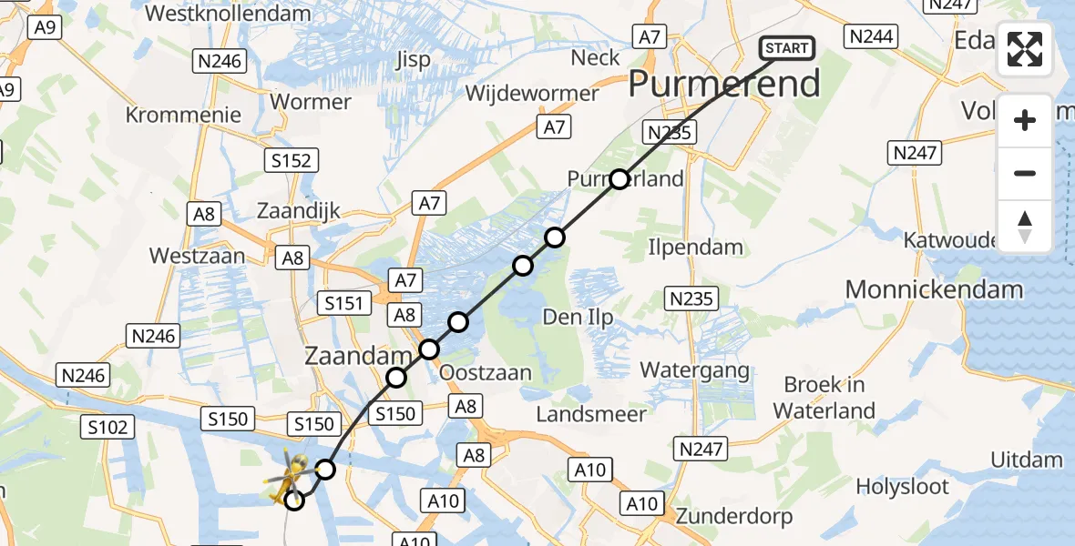 Vluchtroute Traumahelikopter Purmerend - Amsterdam Heliport, 24 september 2026, 05:56
