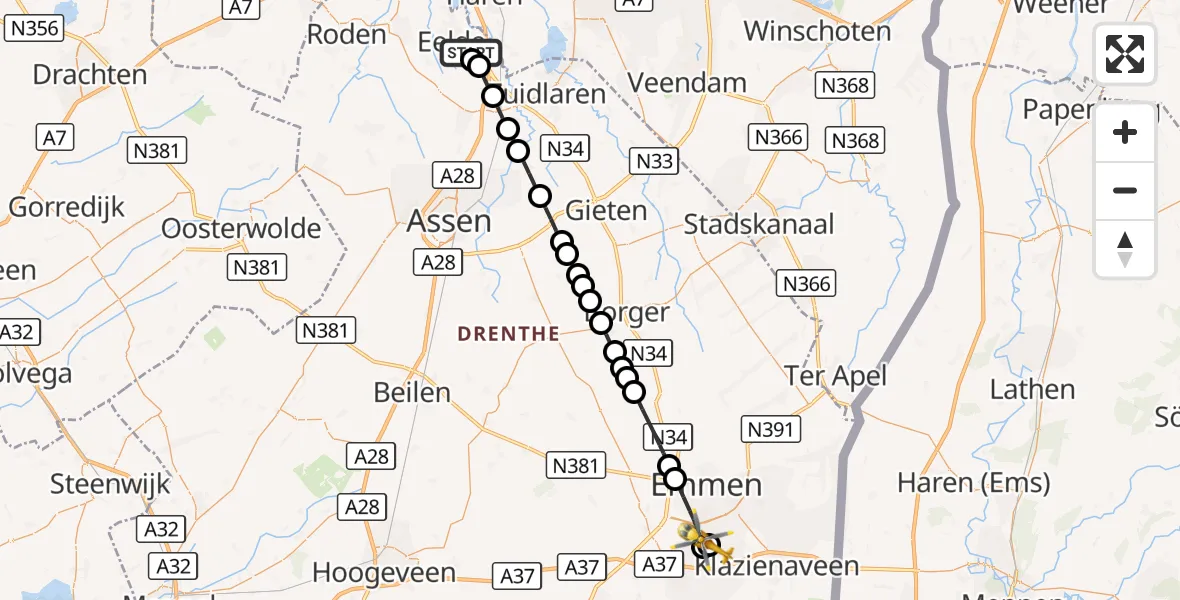 Vluchtroute Traumahelikopter Groningen Airport Eelde - Emmen, 24 september 2026, 08:36