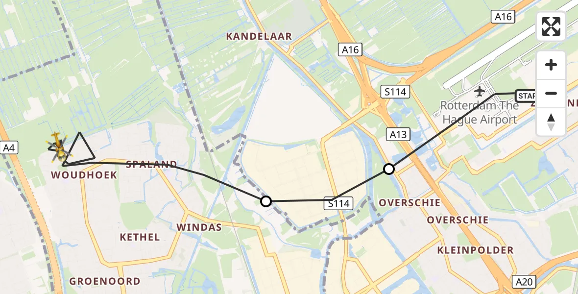 Vluchtroute Traumahelikopter Rotterdam The Hague Airport - Schiedam, 24 september 2026, 09:05