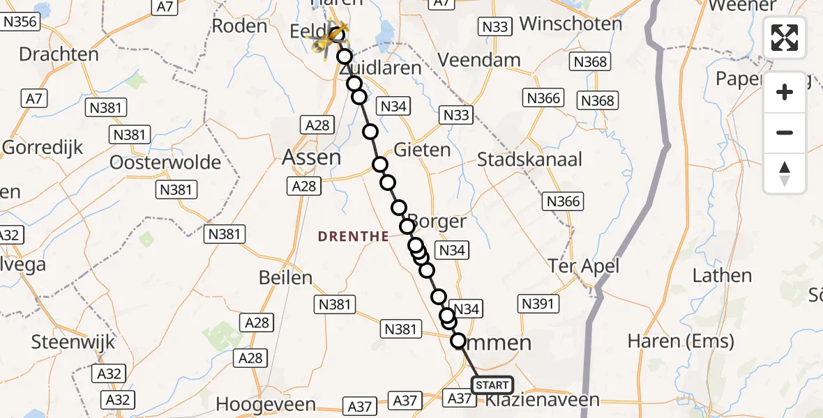 Vluchtroute Traumahelikopter Emmen - Eelde, 24 september 2026, 09:21
