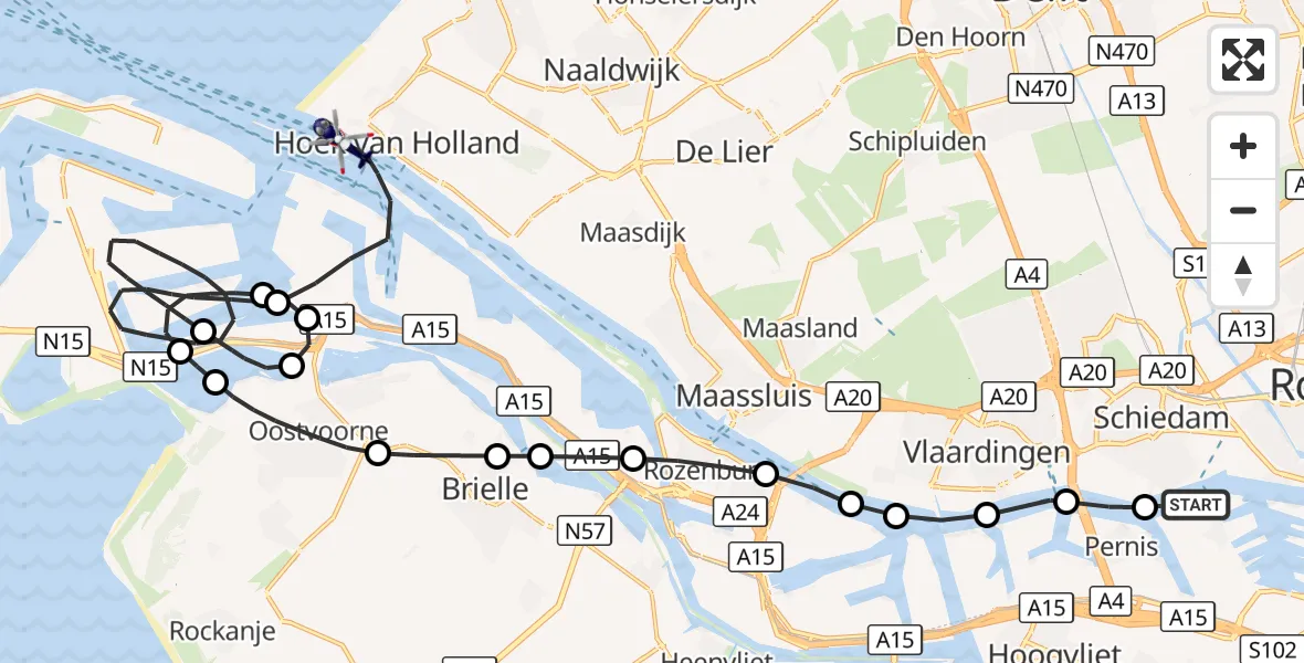 Vluchtroute Politiehelikopter Rotterdam - Hoek van Holland, 24 september 2026, 09:43