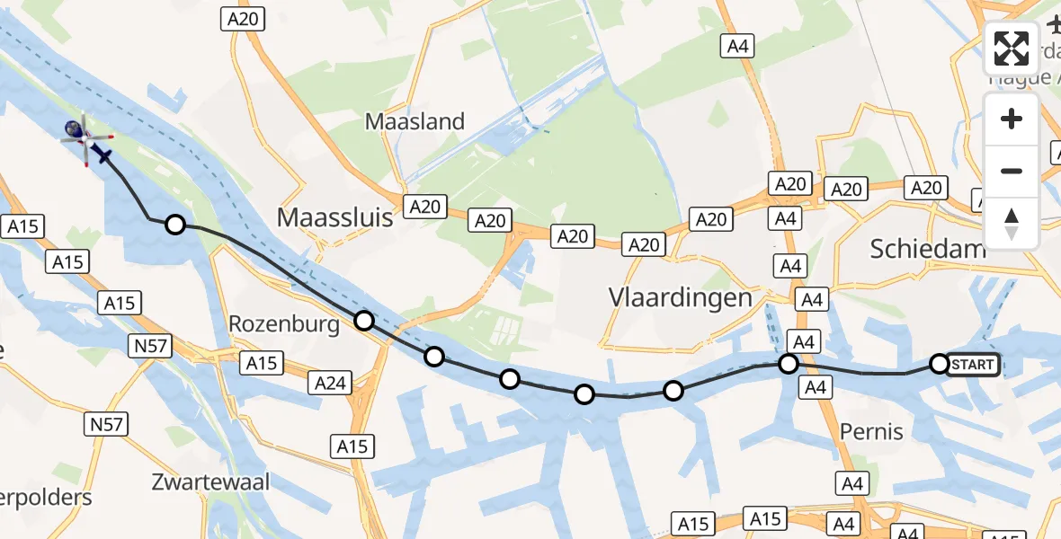Vluchtroute Politiehelikopter Rotterdam - Europoort Rotterdam, 24 september 2026, 09:53