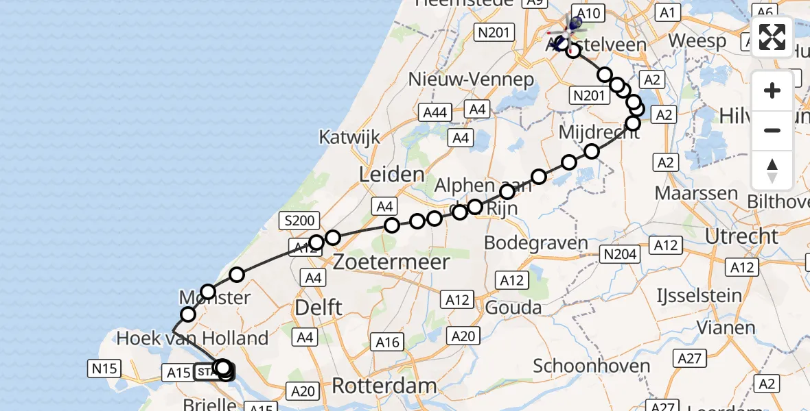 Vluchtroute Politiehelikopter Europoort Rotterdam - Amsterdam Vliegveld Schiphol, 24 september 2026, 10:02