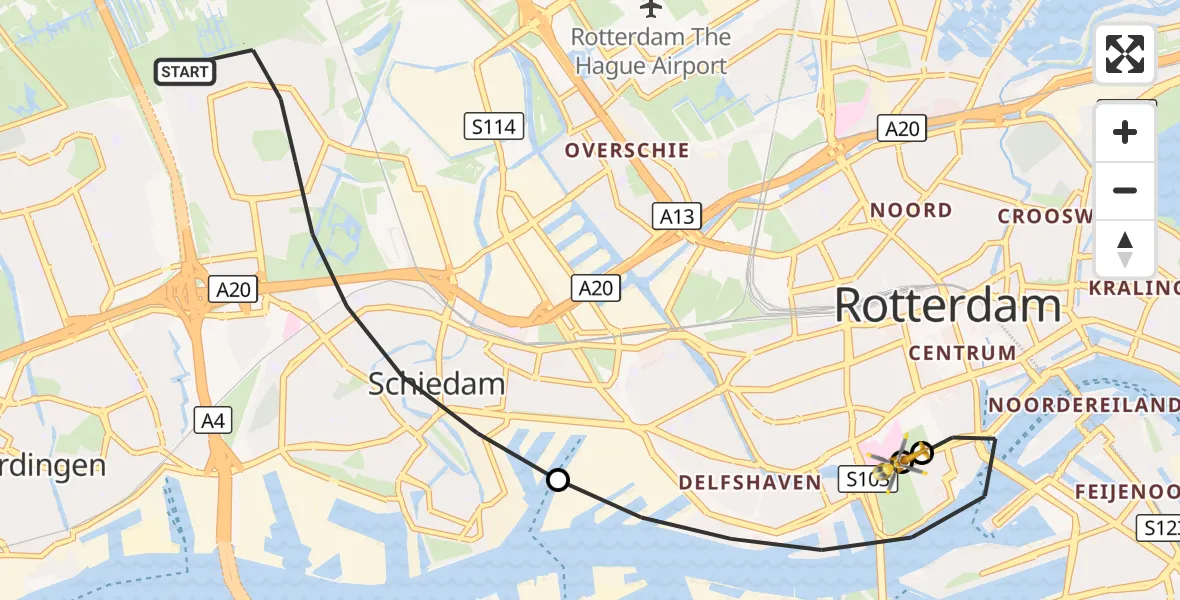 Vluchtroute Traumahelikopter Schiedam - Erasmus MC, 24 september 2026, 10:05