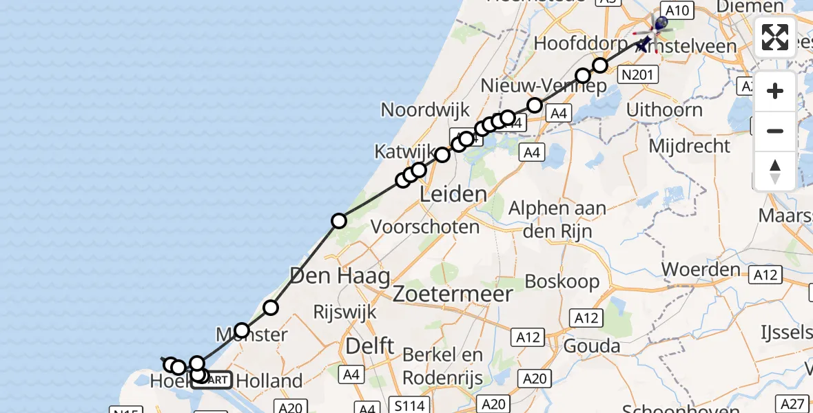 Vluchtroute Politiehelikopter Hoek van Holland - Amsterdam Vliegveld Schiphol, 24 september 2026, 10:11