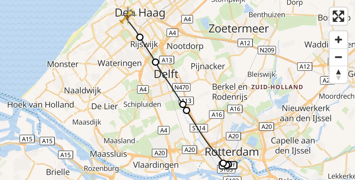 Vluchtroute Traumahelikopter Erasmus MC - 's-Gravenhage, 24 september 2026, 10:39