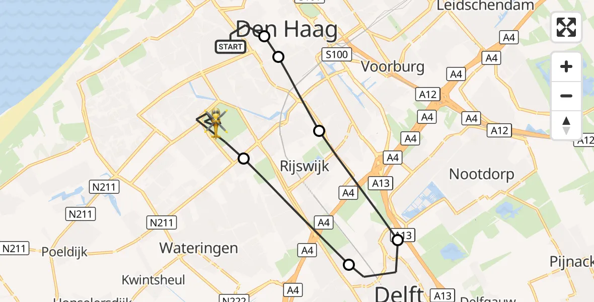 Vluchtroute Traumahelikopter 's-Gravenhage - 's-Gravenhage, 24 september 2026, 11:14