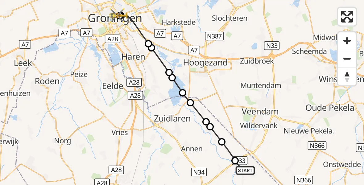 Vluchtroute Traumahelikopter Gieterveen - Universitair Medisch Centrum Groningen, 24 september 2026, 11:26