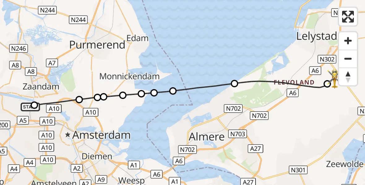 Vluchtroute Traumahelikopter Amsterdam Heliport - Lelystad Airport, 24 september 2026, 11:36